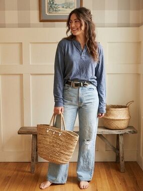 Marine‎ Layer Men's Heather Slate Blue Long-Sleeve Henley Medium